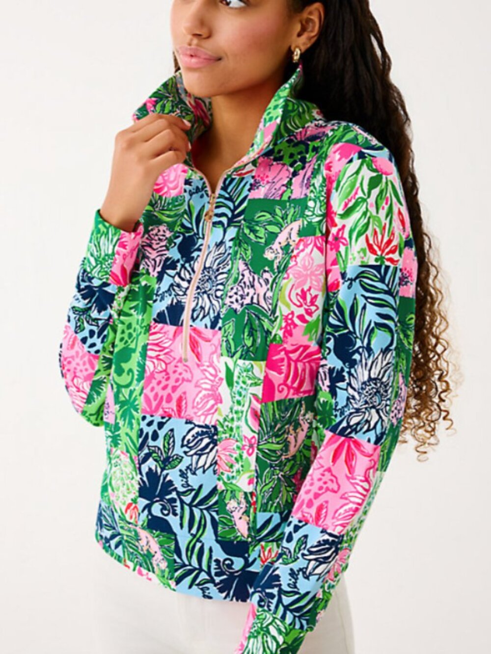 Lilly Pulitzer Eleni UPF 50+ Pullover In Party Punch Patch Women's Size XL (NWT)